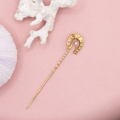 Victorian 18K Yellow Gold Horseshoe Stick Pin with Seed Pearl, 1900's
