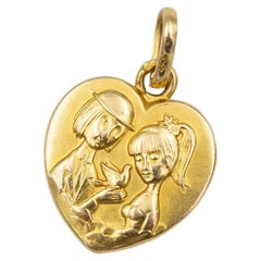 French 18K Vintage Les Amoureux de Peynet pendant - Fine jewelry love gift