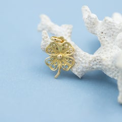 French 18K solid Yellow Gold Four-Leaf Clover Charm Pendant – Vintage Good Luck