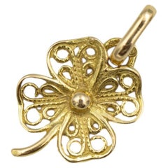 French 18K solid Yellow Gold Four-Leaf Clover Charm Pendant – Vintage Good Luck