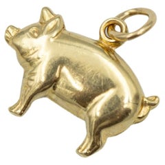 Cochon en or 18 carats - Pendentif vintage en forme d'animal - petit pendentif mignon - porte-bonheur