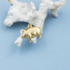 18K Pig - Vintage animal charm pendant - small and cute charm - good luck charm