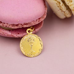 French antique Chalice & host pendant - rare Victorian Catholic charm - Religiou