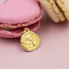Vintage 18k solid Gold Angel Raphael Medallion - Cherub Charm
