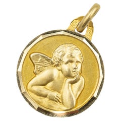 Vintage 18k solid Gold Angel Raphael Medallion - Cherub Charm