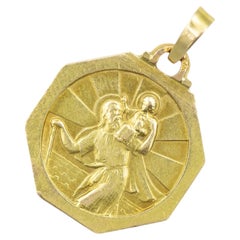 French 18K Saint Christopher medal pendant - the one who carries Christ - travel