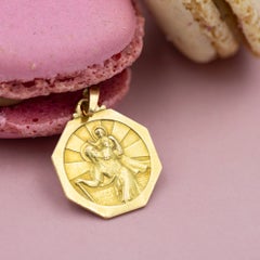 French 18K Saint Christopher medal pendant - the one who carries Christ - travel