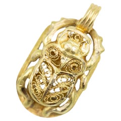 18K Egyptian pendant - Gold Beetle charm - scarab - good luck amulet