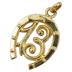 French 18K gold good luck charm - Vintage love token - Very Light - horse shoe