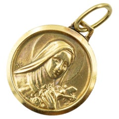 French 18k gold Saint Thérèse charm - Vintage religious pendant - eagle head