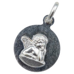 Vintage 18k solid white Gold Angel Raphael pendant – Italian Cherub charm