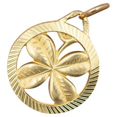 French 18K solid Yellow Gold Four-Leaf Clover Charm Pendant – Vintage Good Luck