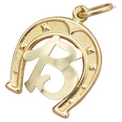 French 18K solid gold good luck nr 13 charm - Vintage horse shoe number thirteen