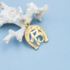 French 18K solid gold good luck nr 13 charm - Vintage horse shoe number thirteen