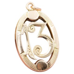 9K solid gold good luck nr 13 charm - Vintage number thirteen pendant
