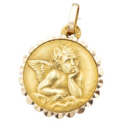 Vintage 18k gold E. Dropsy cherub charm - French angel pendant