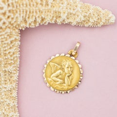 Vintage 18k gold E. Dropsy cherub charm - French angel pendant