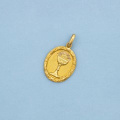 French antique Chalice & host pendant - rare 1938 Catholic Religious charm