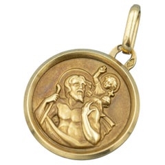 French Small 18K solid Gold Saint Christopher Medal – Vintage Catholic Charm
