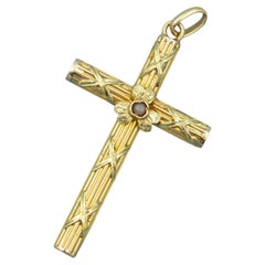 Antique 18 karat hollow solid gold cross pendant with pearl clover - Art Nouveau