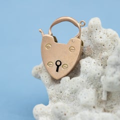 English Love charm - 9k solid rose gold heart shaped lock pendant
