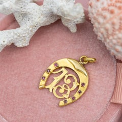 French Antique 18K solid gold good luck nr 13 charm - seven nails - horse shoe l