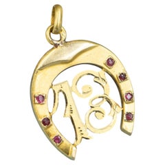 French Antique 18K solid gold good luck nr 13 charm - seven nails - horse shoe l