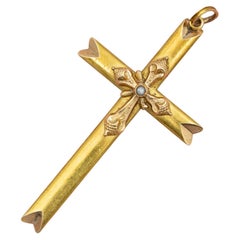 Antique Victorian (circa 1890's) solid 18k gold cross - hollow religious pendant