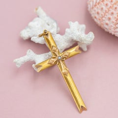 Antique Victorian (circa 1890's) solid 18k gold cross - hollow religious pendant
