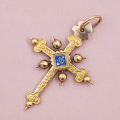 Antique Victorian (circa 1870's) solid 18k gold cross - Croix de Jeannette