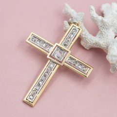 Heavy (9gr) Antique 18 karat solid yellow gold & platinum cross pendant