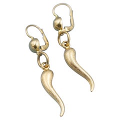Vintage 18K gold cornicello cornetto earrings - Estate horn charm earrings