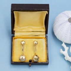 Vintage 18K gold faceted sphere earrings - Estate dangling earrings