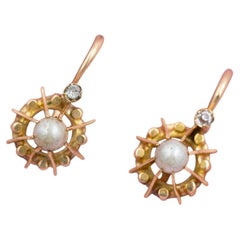 French Antique Victorian earrings - 19th century paste Dormeuse with pearls