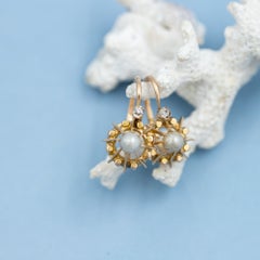 French Antique Victorian earrings - 19th century paste Dormeuse with pearls