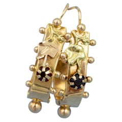 Antique French solid gold Briquet Poissarde Dangle Earrings - Floral Dormeuse