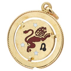 Vintage 18K solid yellow gold Taurus zodiac enamel pendant - Star sign charm