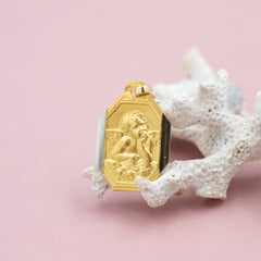 Art Deco 18k Solid Yellow Gold Cherub Pendant – Vintage French Angel Raphael