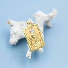 18K Gold Chalice and host - Floral Antique Catholic Medal (1902) Initials G V
