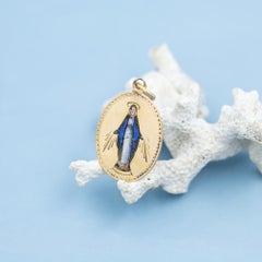 Antique 18K solid yellow Gold Virgin Mary Medal with enamel – Miraculous Medal