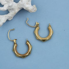 Vintage 18K solid gold faceted hoop earrings – 1950s Geometric design