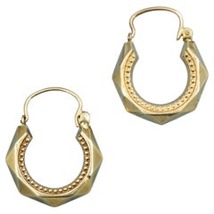 Vintage 18K solid gold faceted hoop earrings – 1950s Geometric design