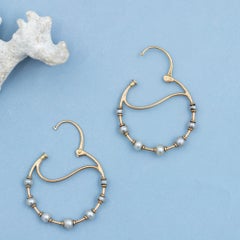 Vintage 18K solid rose gold natural pearl hoop earrings – Estate creoles
