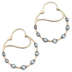 Vintage 18K solid rose gold natural pearl hoop earrings – Estate creoles
