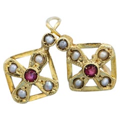 Antique 18K solid yellow gold Floral pearl Sleeper Dormeuse earrings – Victorian