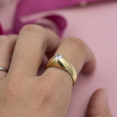 Vintage solitaire bombé ring 18k solid yellow gold 0.35 carat natural diamond