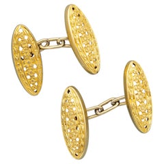 Antique 18K solid Gold Floral Engraved French Cufflinks – Victorian Gentleman's