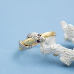 Anillo vintage de serpiente de oro macizo de 18 quilates, con diamantes, símbolo victoriano del amor eterno