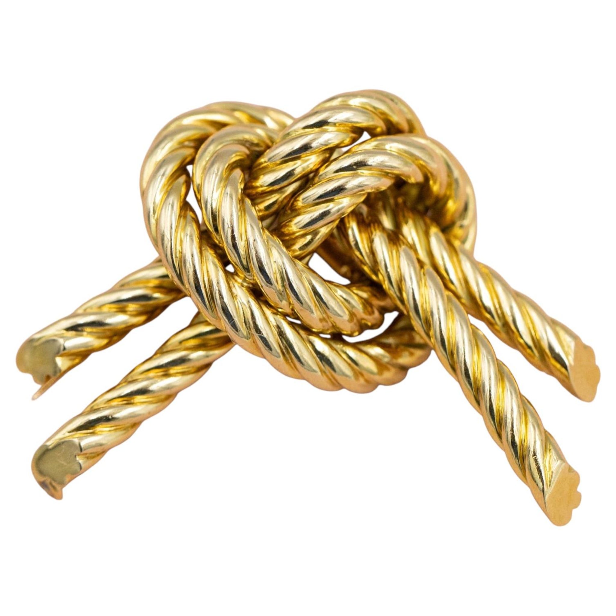 Hermès, Vintage French 18k solid gold twisted rope knot brooch by Georges L'Enfa