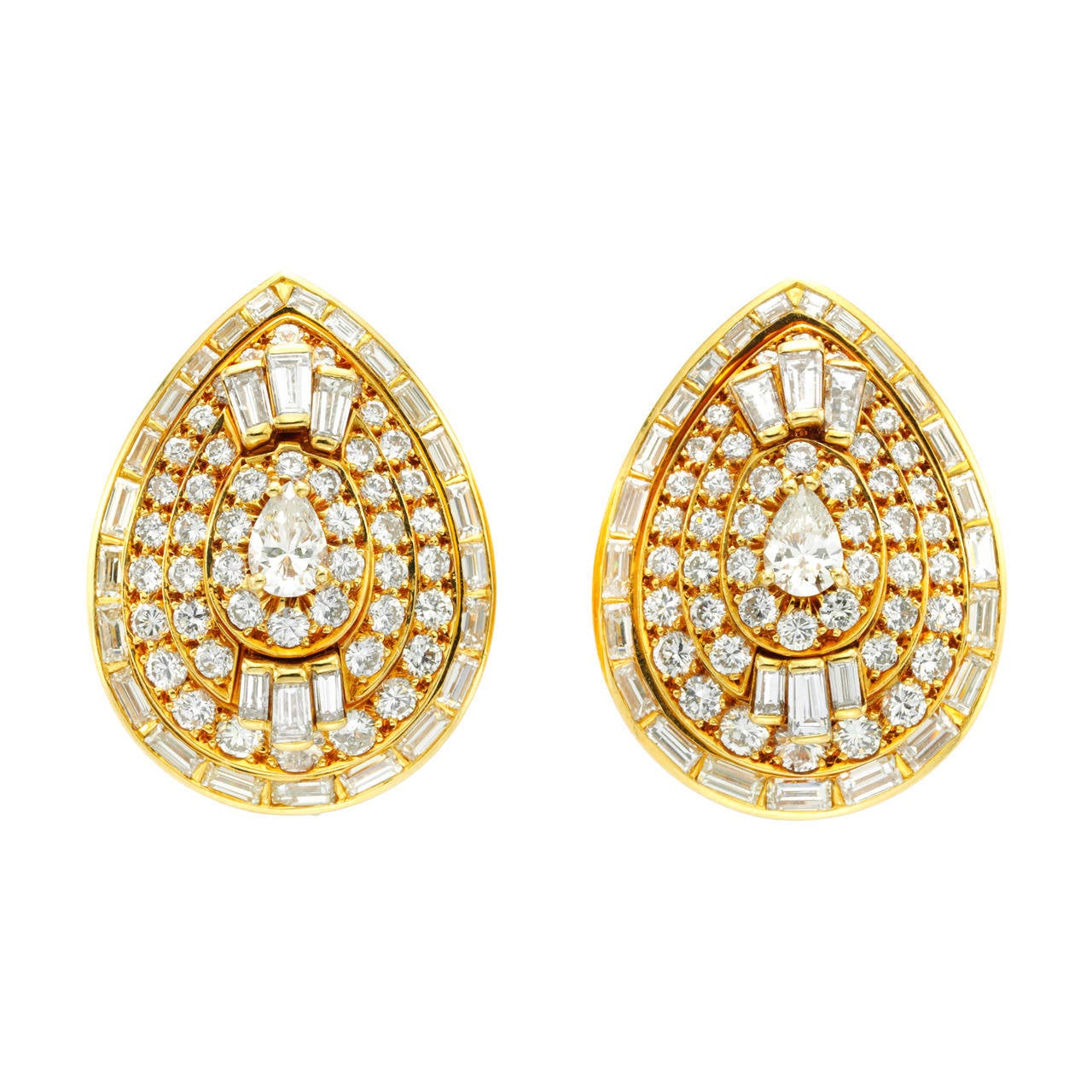 David Webb Diamond Gold Cluster Earrings For Sale